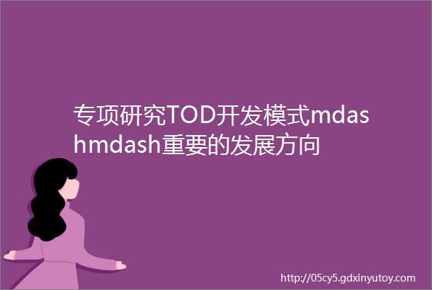 专项研究TOD开发模式mdashmdash重要的发展方向